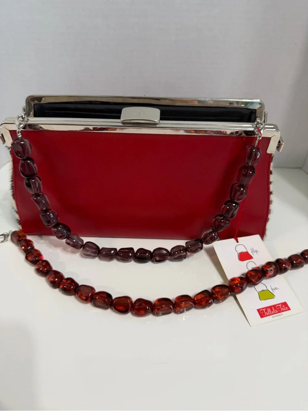 Tallula Tate Red/Zebra Structured Bead-Handle Shoulder Bag